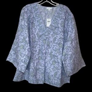 J Jill Floral Linen Tunic Pullover Top Womens Plus Size 2X Laganlook Cottagecore